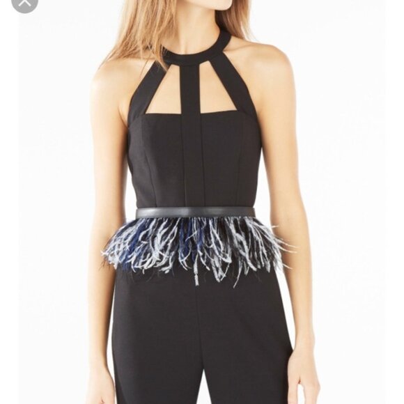 BCBGMAXAZRIA Stone Column Plush Ostrich Feather Belt; One Size